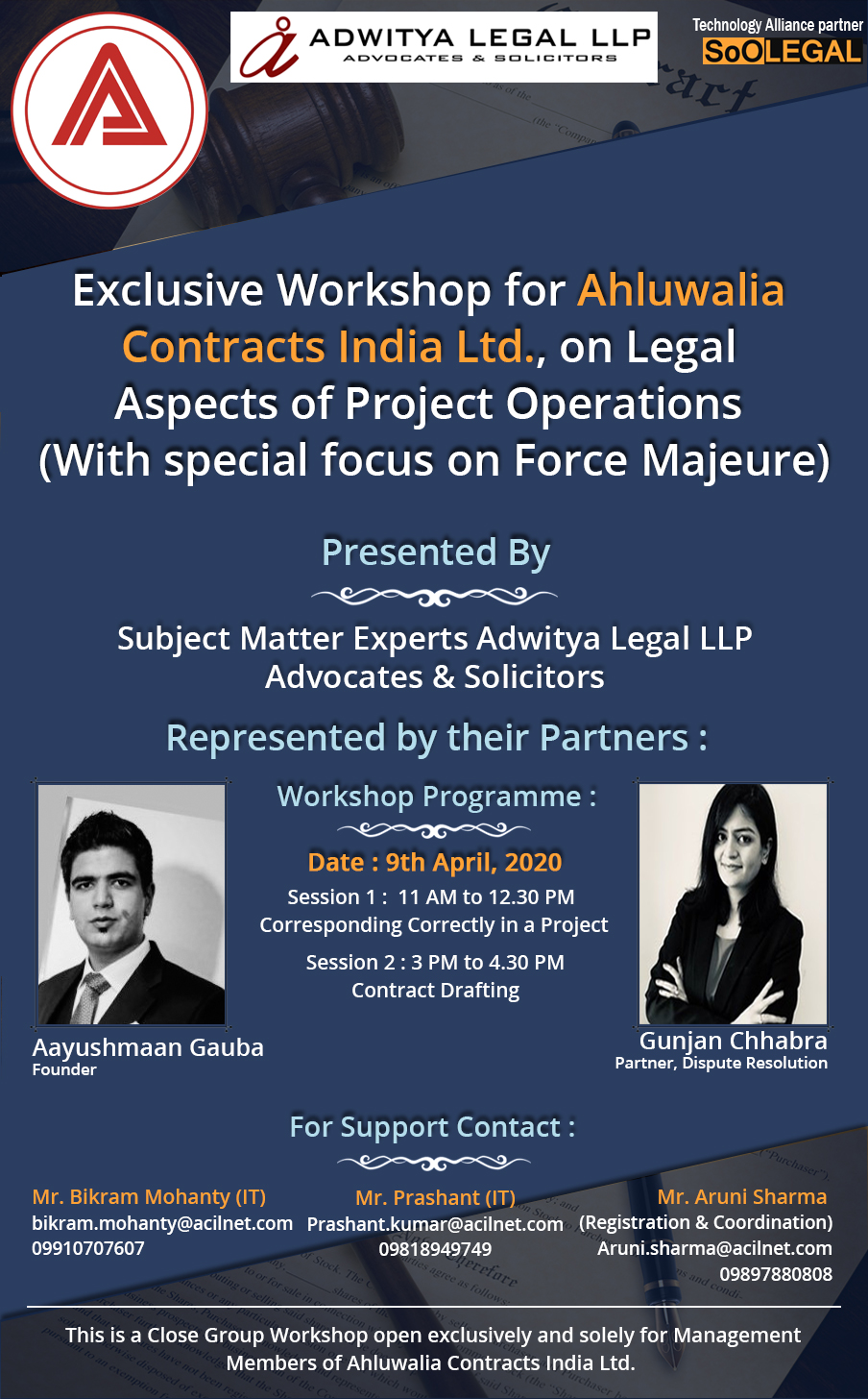 Exclusive Workshop for Ahluwalia Contracts India Ltd., on Legal Aspects of Project Operations (With special focus on Force Majeure)