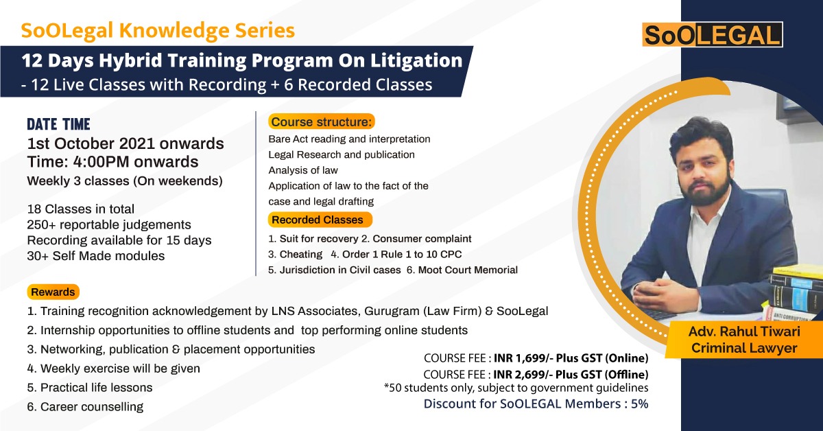 12 Days Hybrid Training Program On Litigation - 12 Live Classes with Recording + 6 Recorded Classes