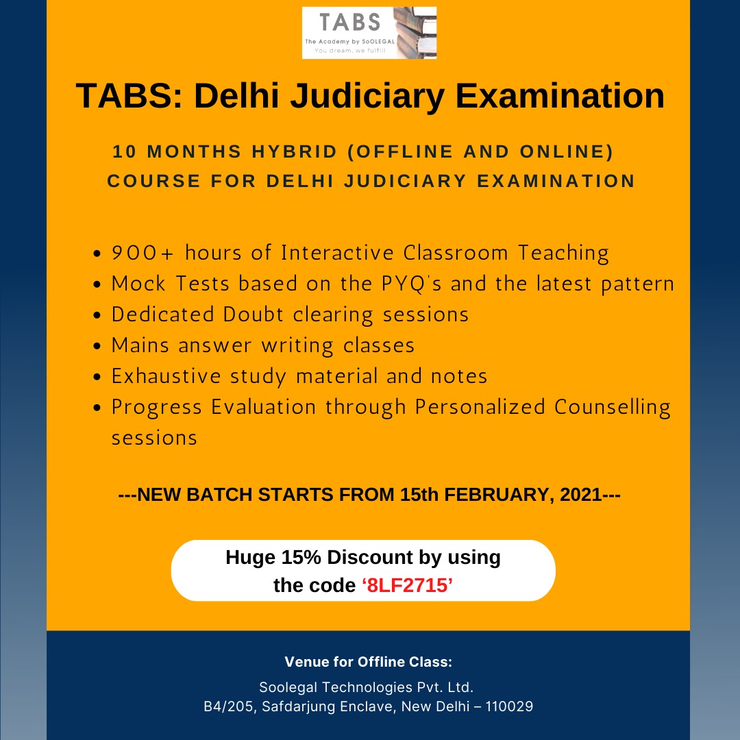 Judiciary Delhi, 10 Months Course : Starting Date 15th February, 2022