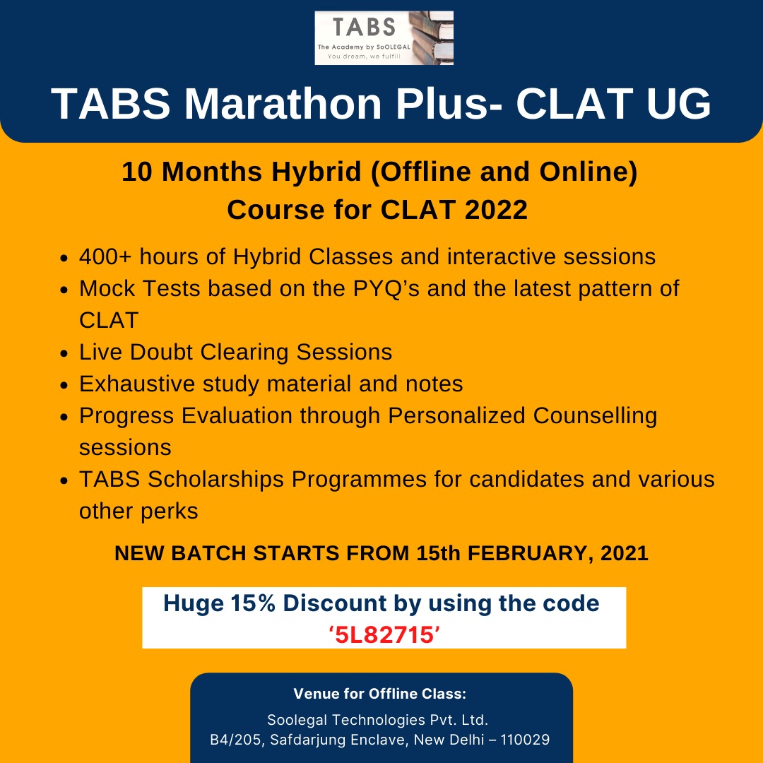CLAT UG 2023, 10 months Course : Starting Date 15th February, 2022